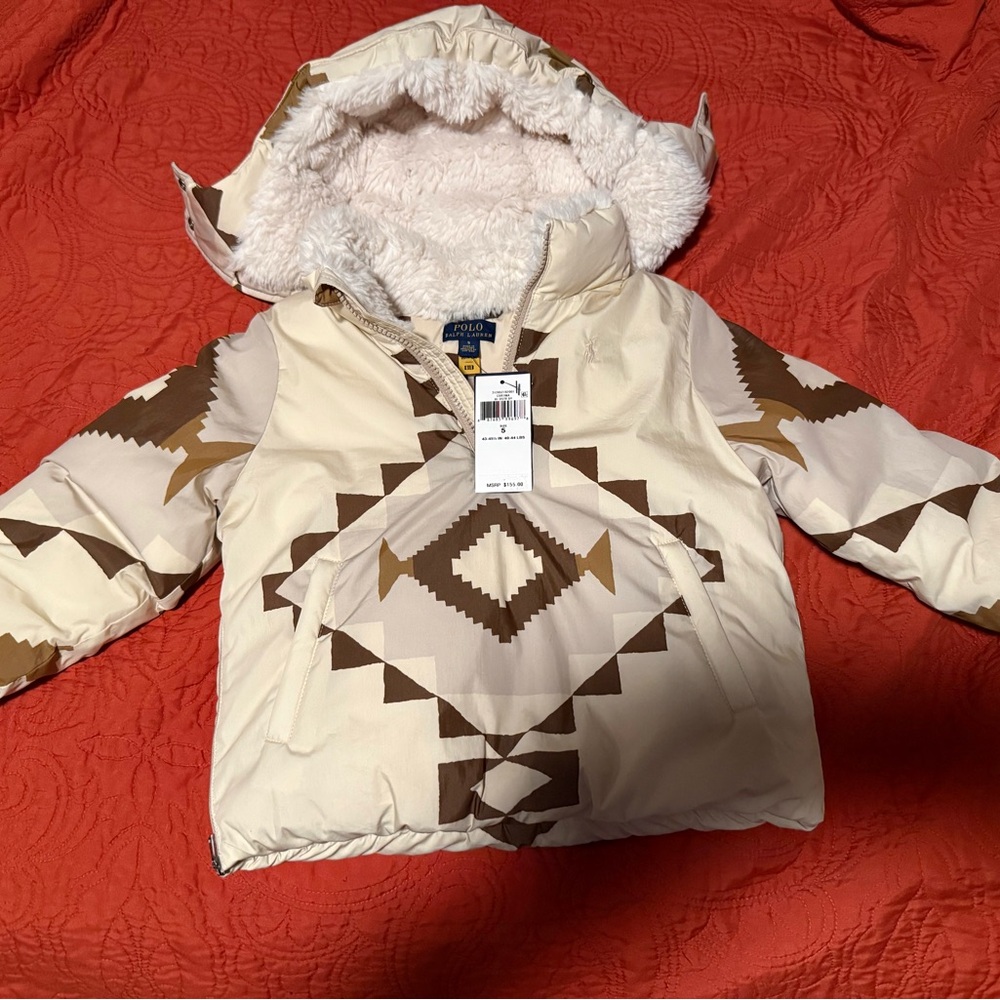 Polo by Ralph Lauren Cream and Brown Kids Puffer Jacket